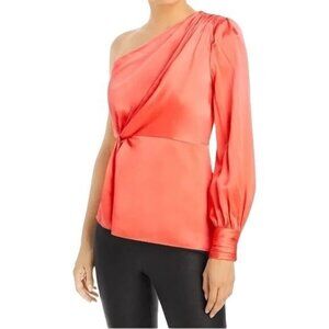 Cinq A Sept Neon Coral One Shoulder Silk Top Size L